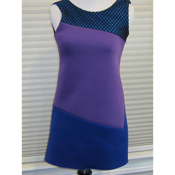 Zoe LTD Girls Size 12 Color Block A-Line Dress Scuba Knit Purple Blue Party WOW! - Picture 1 of 6